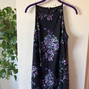 Chic Black and Purple Floral Backless Dress